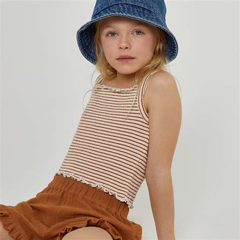 Striped strappy vest top in cotton mix with ruffled edging, ecru, La Redoute Collections | La ...