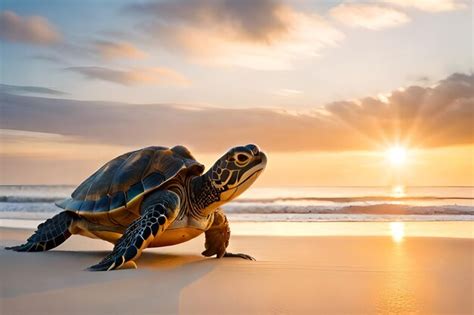 Premium Photo | A turtle on the beach at sunset