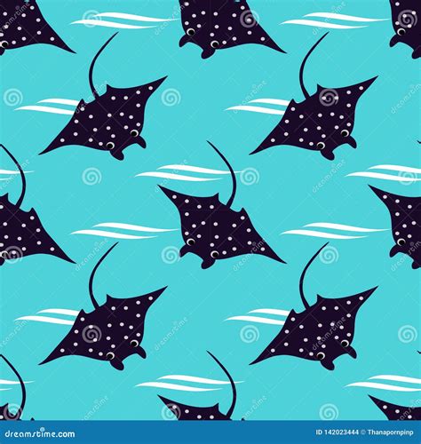 Cute Manta Ray Seamless Pattern Stock Vector - Illustration of paper ...