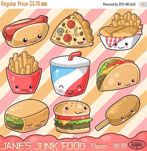 Kawaii Junk Food Clipart Cute Fast Food Download Kawaii - Etsy Canada | Food clipart, Cute food ...