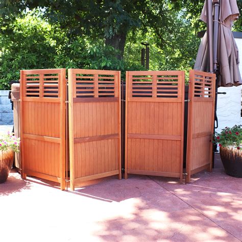 Sunnydaze Folding Outdoor Wood Privacy Screen - Temporary Panel ...