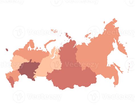 Russia map in red color. Map of Russia in administrative regions ...