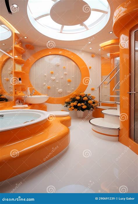 Stylish White and Orange Luxury Bathroom Stock Illustration ...