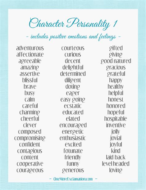 Character Personality Traits List · One More Exclamation