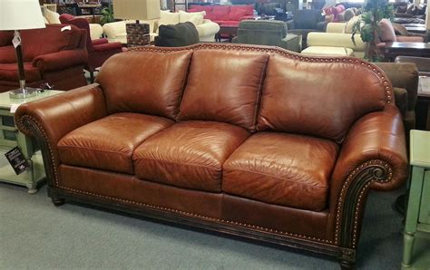 Item # 26285-1 Brown Leather Sofa w/ Nailhead Trim Distressed Wood Trim - $500 | Brown leather ...