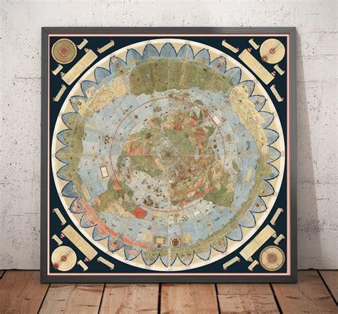 Ancient Flat Earth Map 1587 by Monte Urbano Large World Map Wall Chart ...