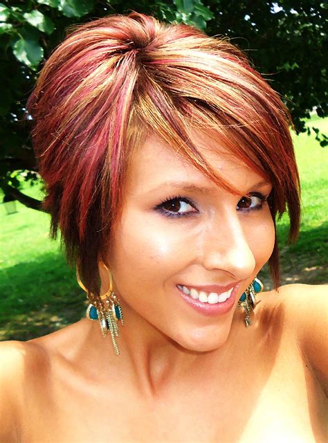 short bob/long pixie red highlights. Not so much the color but the cut is way cute! Red Hair ...