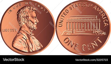 American money gold coin one cent penny Royalty Free Vector