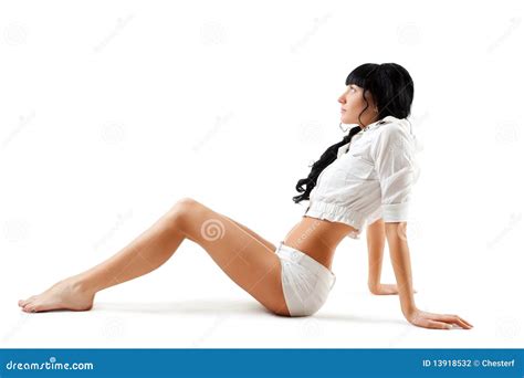 Woman posing on the floor stock photo. Image of background - 13918532