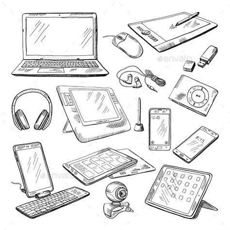 Different Computer Gadgets | Computer drawing, Computer gadgets, Doodle illustration