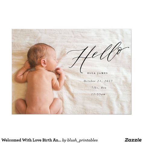 Welcomed With Love Birth Announcement // Black | Zazzle.com | Birth ...