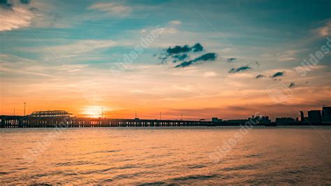 Sunset Landscape Scenery Sky Sea Seaside Dusk Map Seawater Evening Powerpoint Background For ...