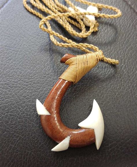 Hawaiian Koa Wood Bone Fish Hook Necklace | Jade Fashion - Hawaiian ...