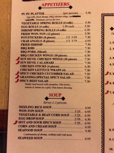 Menu at Chang Lee Restaurant, Sun City