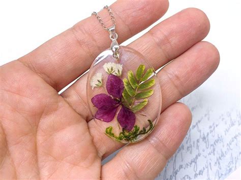 Excited to share this item from my #etsy shop: Real pressed flower resin clear necklace Real ...
