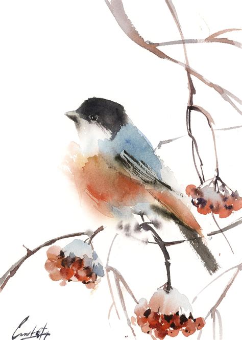 Bullfinch Bird Original Watercolor Painting Bird Loose Style image 0 | Oiseau en aquarelle ...