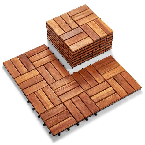 Hardwood Interlocking Patio Deck Tiles (Pack Of 10, 12 X 12), Acacia ...