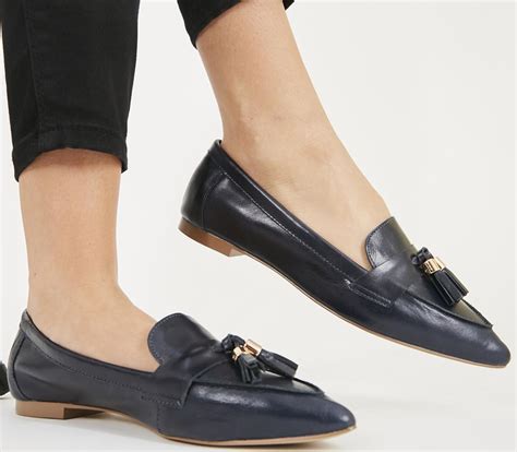 OFFICE Fib- Pointed Tassel Loafer Navy Leather - Flat Shoes for Women