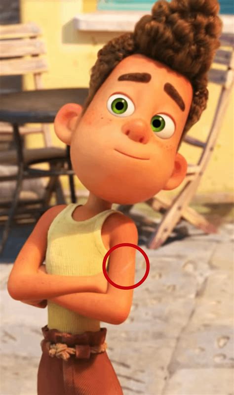 In Luca (2021) Alberto has a scar on his upper left arm. He actually ...