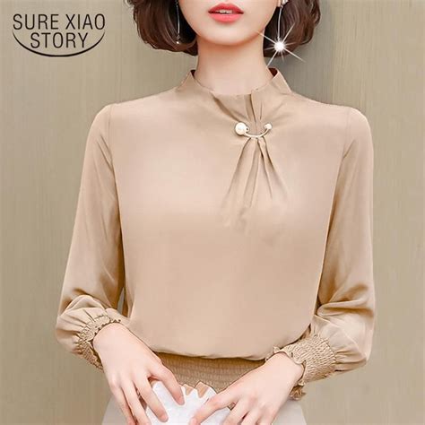 Long sleeve office blouse women clothes chiffon blouse women shirts ...