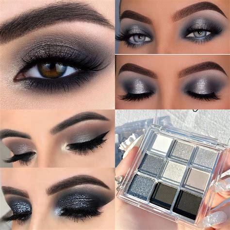 Amazon.com : Black Smokey Gray Silver Glitter Shimmer Eye Makeup ...