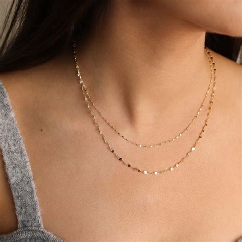 14K Gold Chain Necklace, Delicate Dainty Layered Necklace - Etsy