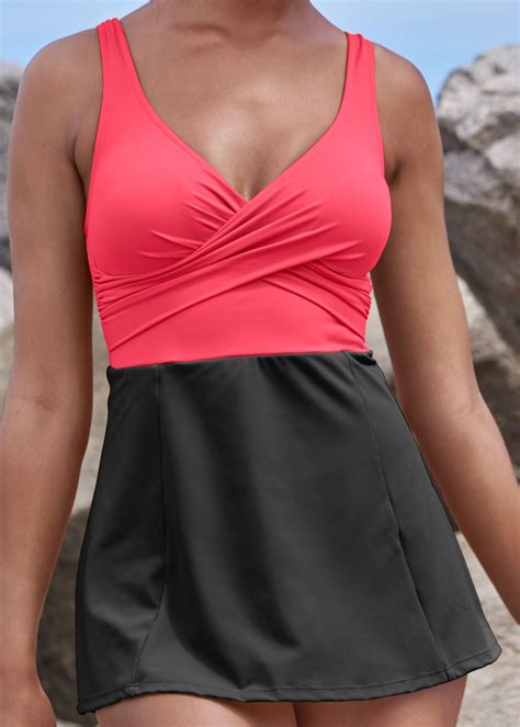 Caress Swim Dress Swimsuit in Sunset Pink & Black Beauty | VENUS in 2023 | Swim dress, Swimsuit ...