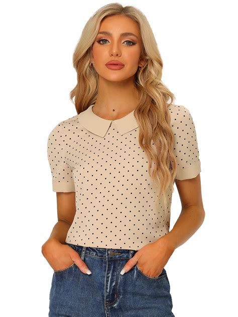 DARING DIVA Women's Peter Pan Collar Polka Dots Short Sleeve Tops S ...