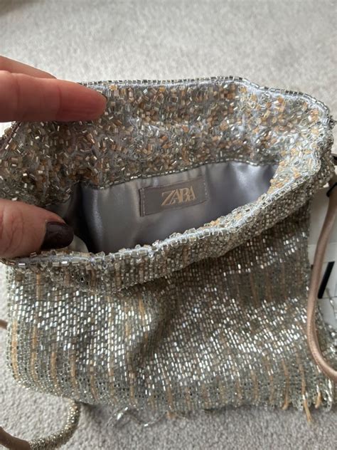 Zara Beaded Bucket Bag - Silver and Nude | eBay UK