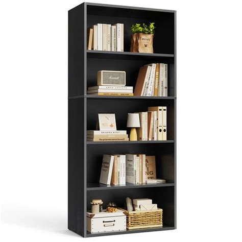 5-Tier Tall Adjustable Bookcase, Roman Column Bookshelf with Led Light