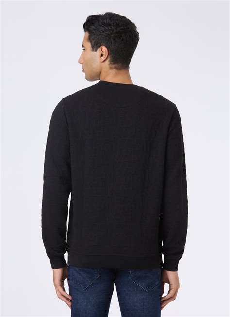 Men Black Self Textured Regular Fit Sweatshirt | Pepe Jeans India