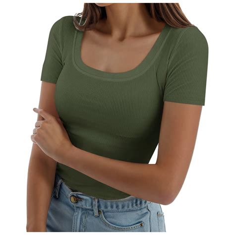 baodann womens summer short sleeve tops square neck ribbed slim fitted