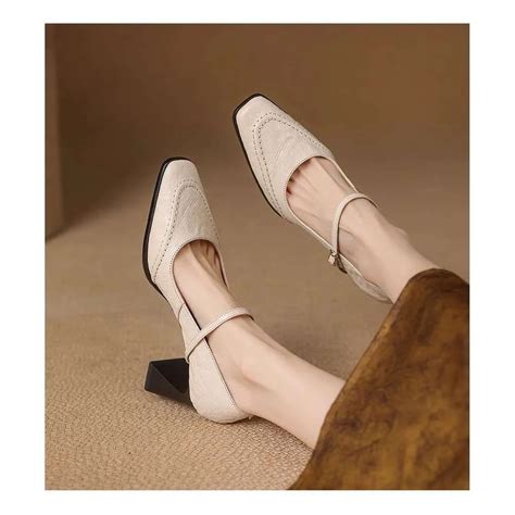 French Mary Jane Shoes for Women, Designer Style, Squ Toe, One Strap