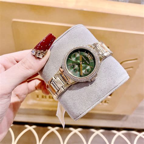 Michael Kors Camille Multifunction Green Dial Gold Steel Strap Watch ...
