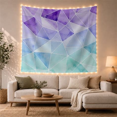 angular polygons   purple  mint mosaic whimsical watercolor