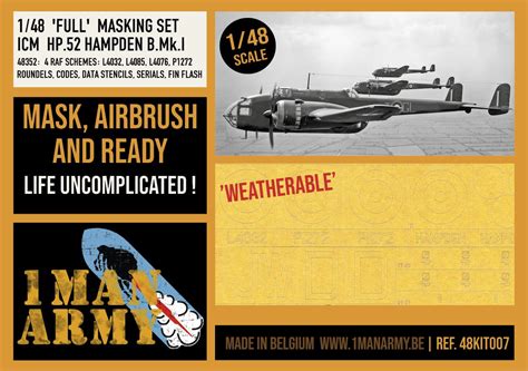 1ManArmy 1/48 ICM HP.52 Hampden B.Mk.I Full Marking Set, High-Definiti