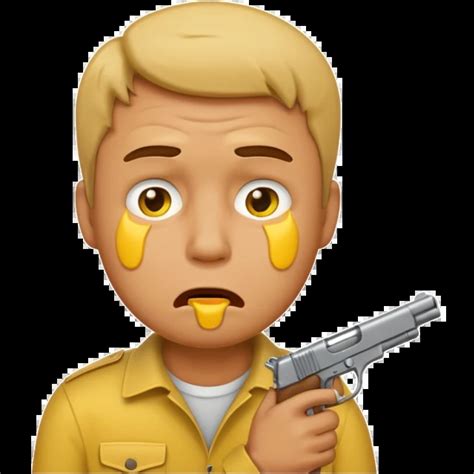 Make a yellow emoji of a guy holding a gun in his mouth while crying