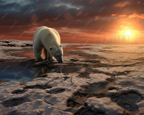 Premium AI Image | Melting Arctic ice caps threaten polar bear's survival