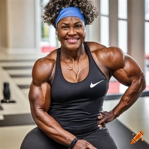 Photo of muscular African female bodybuilder with platinum hair on Craiyon