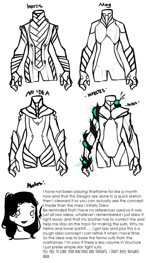 Some Tenno Suit Concept with my notes : r/Warframe