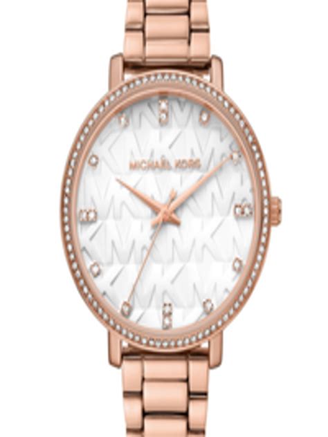 Buy Michael Kors Women White Dial & Rose Gold Plated Straps Analogue ...