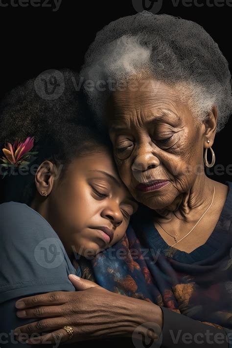 illustration of African American great grandmother consoling teen girl