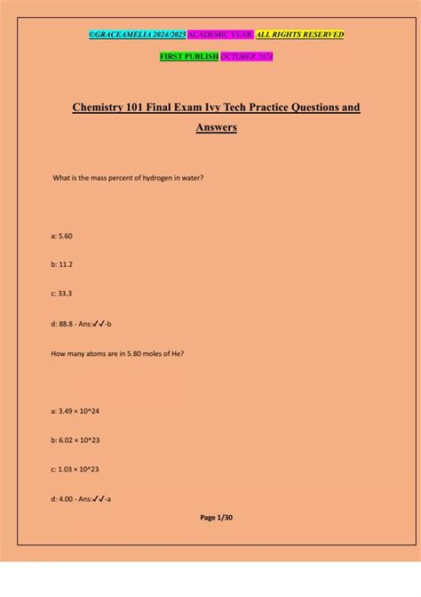 Chemistry 101 Final Exam Nova 8