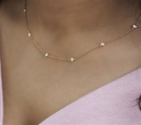 diamond station necklace  natural diamonds    bezel set