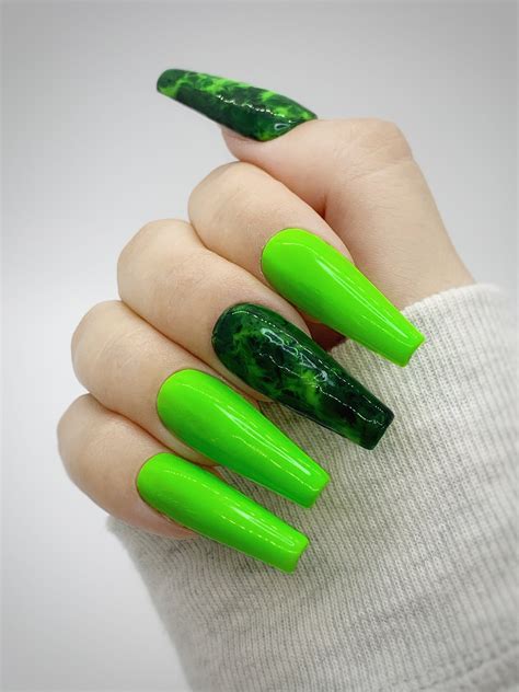Neon Green Press on Nails Green Smoke Nails Black Nails - Etsy