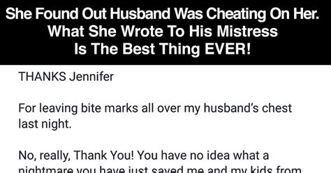 She Found Out Husband Was Cheating On Her. What She Wrote To His ...
