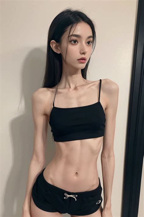 woman   black bikini top  black shorts posing   picture