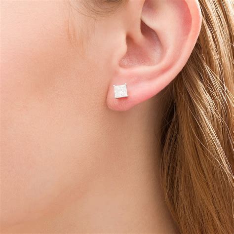 2 CT. T.W. Princess-Cut Diamond Solitaire Stud Earrings in 14K White ...
