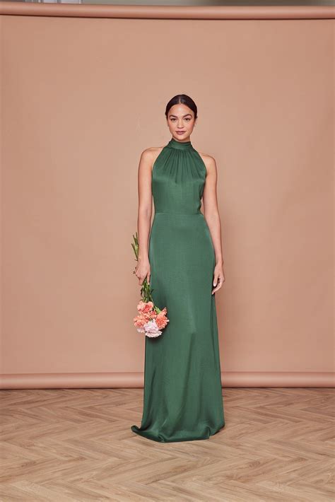 Tilly Satin High Neck Scarf Tie Halter Dress - Emerald Green in 2024