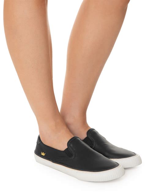 Slip On Couro Feminino - Osklen - Tênis Feminino Canvas Slip On Couro - Preto